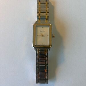 Balmain Gold and Silver Rectangular Watch